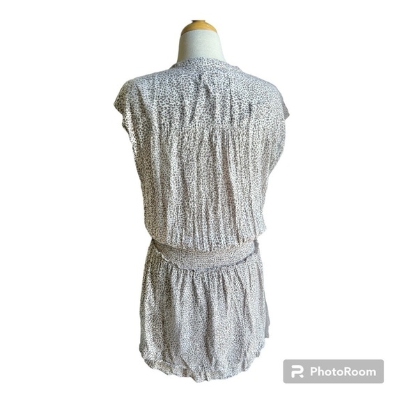 Rails micro leopard print linen blend smocked mini dress large - Picture 4 of 9